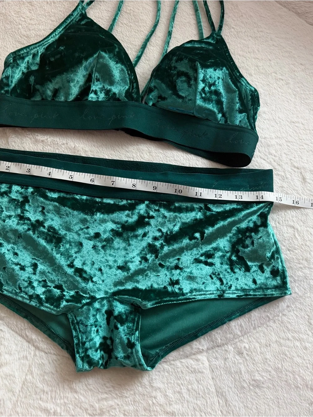 Victoria's Secret Green Velvet Triangle Bralette & Boyshorts